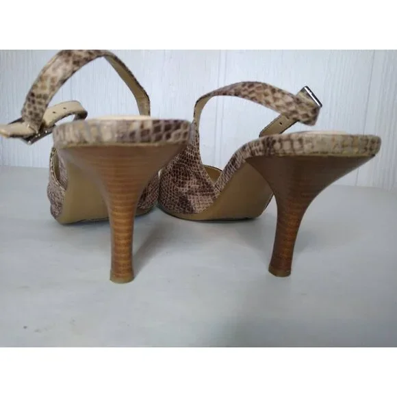 Calvin Klein DAY Women's 9.5 Snake Print Pointed Toes Slingback Brown Tan Heels - Picture 4 of 9